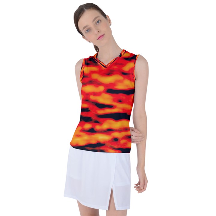 Red  Waves Abstract Series No17 Women s Sleeveless Sports Top