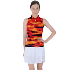 Red  Waves Abstract Series No17 Women s Sleeveless Polo Tee by DimitriosArt