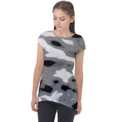 Black Waves Abstract Series No 1 Cap Sleeve High Low Top by DimitriosArt