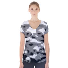 Black Waves Abstract Series No 1 Short Sleeve Front Detail Top by DimitriosArt