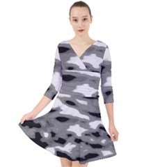 Black Waves Abstract Series No 1 Quarter Sleeve Front Wrap Dress by DimitriosArt