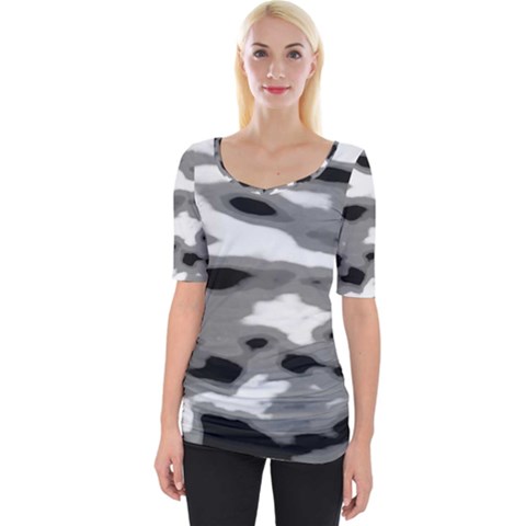 Black Waves Abstract Series No 1 Wide Neckline Tee by DimitriosArt