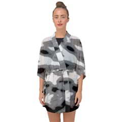 Black Waves Abstract Series No 1 Half Sleeve Chiffon Kimono by DimitriosArt