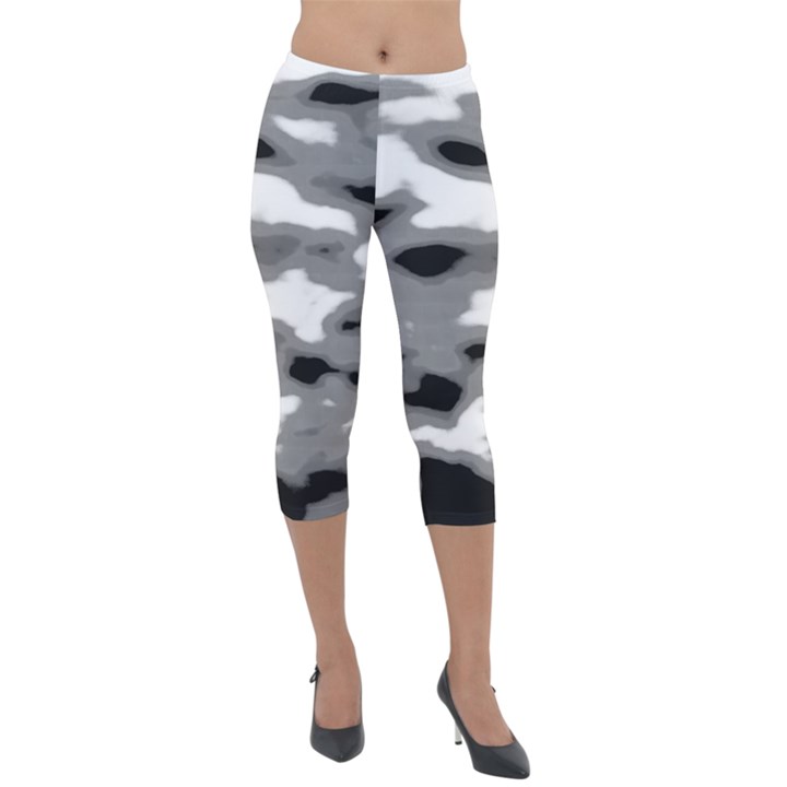 Black Waves Abstract Series No 1 Lightweight Velour Capri Leggings 