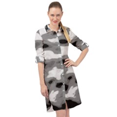 Black Waves Abstract Series No 1 Long Sleeve Mini Shirt Dress by DimitriosArt