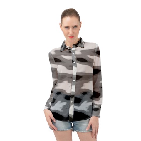 Black Waves Abstract Series No 1 Long Sleeve Chiffon Shirt by DimitriosArt