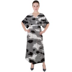 Black Waves Abstract Series No 1 V-neck Boho Style Maxi Dress by DimitriosArt