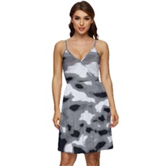 Black Waves Abstract Series No 1 V-neck Pocket Summer Dress 