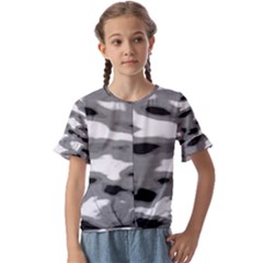 Black Waves Abstract Series No 1 Kids  Cuff Sleeve Scrunch Bottom Tee