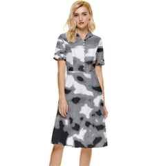 Black Waves Abstract Series No 1 Button Top Knee Length Dress