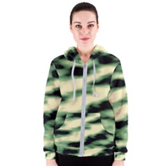 Green  Waves Abstract Series No14 Women s Zipper Hoodie by DimitriosArt