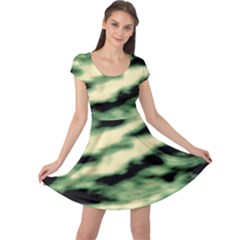 Green  Waves Abstract Series No14 Cap Sleeve Dress by DimitriosArt