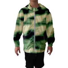 Green  Waves Abstract Series No14 Kids  Hooded Windbreaker by DimitriosArt