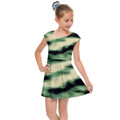 Green  Waves Abstract Series No14 Kids  Cap Sleeve Dress by DimitriosArt