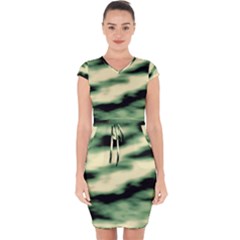 Green  Waves Abstract Series No14 Capsleeve Drawstring Dress  by DimitriosArt