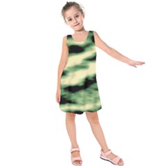 Green  Waves Abstract Series No14 Kids  Sleeveless Dress by DimitriosArt