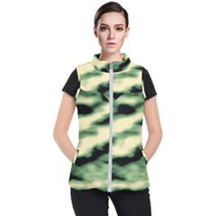 Green  Waves Abstract Series No14 Women s Puffer Vest by DimitriosArt