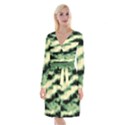 Green  Waves Abstract Series No14 Long Sleeve Velvet Front Wrap Dress View1