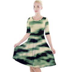 Green  Waves Abstract Series No14 Quarter Sleeve A-line Dress by DimitriosArt