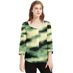 Green  Waves Abstract Series No14 Chiffon Quarter Sleeve Blouse by DimitriosArt