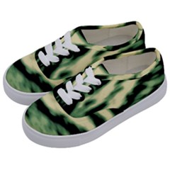 Green  Waves Abstract Series No14 Kids  Classic Low Top Sneakers by DimitriosArt