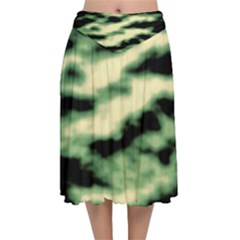 Green  Waves Abstract Series No14 Velvet Flared Midi Skirt by DimitriosArt