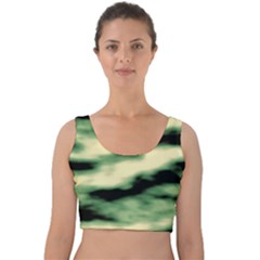 Green  Waves Abstract Series No14 Velvet Crop Top by DimitriosArt