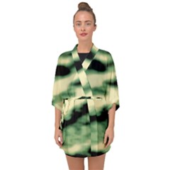 Green  Waves Abstract Series No14 Half Sleeve Chiffon Kimono by DimitriosArt