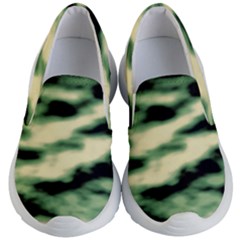 Green  Waves Abstract Series No14 Kids Lightweight Slip Ons by DimitriosArt