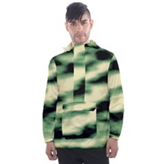 Green  Waves Abstract Series No14 Men s Front Pocket Pullover Windbreaker by DimitriosArt