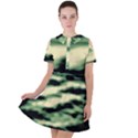 Green  Waves Abstract Series No14 Short Sleeve Shoulder Cut Out Dress  View1