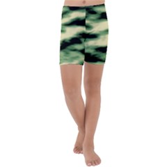 Green  Waves Abstract Series No14 Kids  Lightweight Velour Capri Yoga Leggings by DimitriosArt