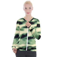 Green  Waves Abstract Series No14 Casual Zip Up Jacket by DimitriosArt