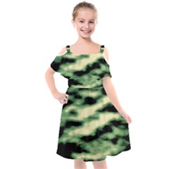 Green  Waves Abstract Series No14 Kids  Cut Out Shoulders Chiffon Dress by DimitriosArt