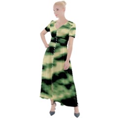 Green  Waves Abstract Series No14 Button Up Short Sleeve Maxi Dress by DimitriosArt