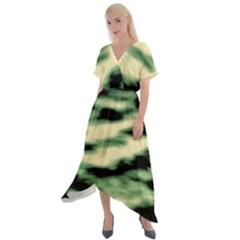 Green  Waves Abstract Series No14 Cross Front Sharkbite Hem Maxi Dress by DimitriosArt