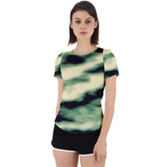 Green  Waves Abstract Series No14 Back Cut Out Sport Tee by DimitriosArt