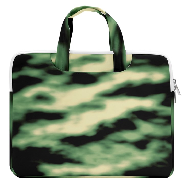 Green  Waves Abstract Series No14 MacBook Pro Double Pocket Laptop Bag (Large)