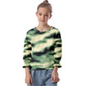 Green  Waves Abstract Series No14 Kids  Cuff Sleeve Top View1