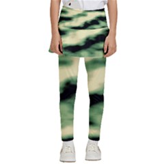 Green  Waves Abstract Series No14 Kids  Skirted Pants by DimitriosArt