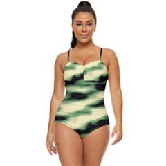 Green  Waves Abstract Series No14 Retro Full Coverage Swimsuit by DimitriosArt