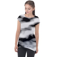 Black Waves Abstract Series No 2 Cap Sleeve High Low Top by DimitriosArt