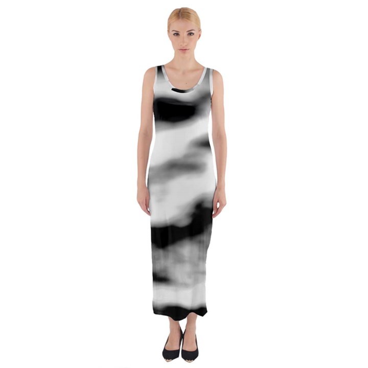 Black Waves Abstract Series No 2 Fitted Maxi Dress