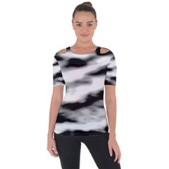 Black Waves Abstract Series No 2 Shoulder Cut Out Short Sleeve Top by DimitriosArt