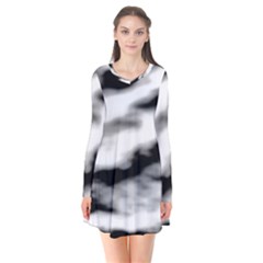 Black Waves Abstract Series No 2 Long Sleeve V-neck Flare Dress by DimitriosArt