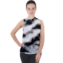 Black Waves Abstract Series No 2 Mock Neck Chiffon Sleeveless Top by DimitriosArt