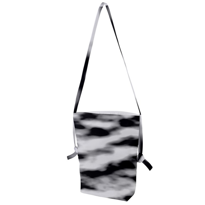 Black Waves Abstract Series No 2 Folding Shoulder Bag