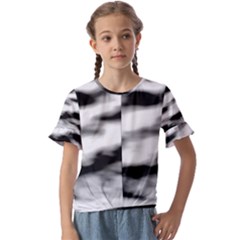 Black Waves Abstract Series No 2 Kids  Cuff Sleeve Scrunch Bottom Tee