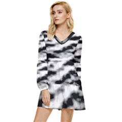 Black Waves Abstract Series No 2 Tiered Long Sleeve Mini Dress