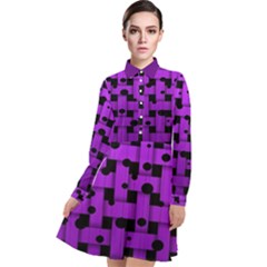 Weaved Bubbles At Strings, Purple, Violet Color Long Sleeve Chiffon Shirt Dress